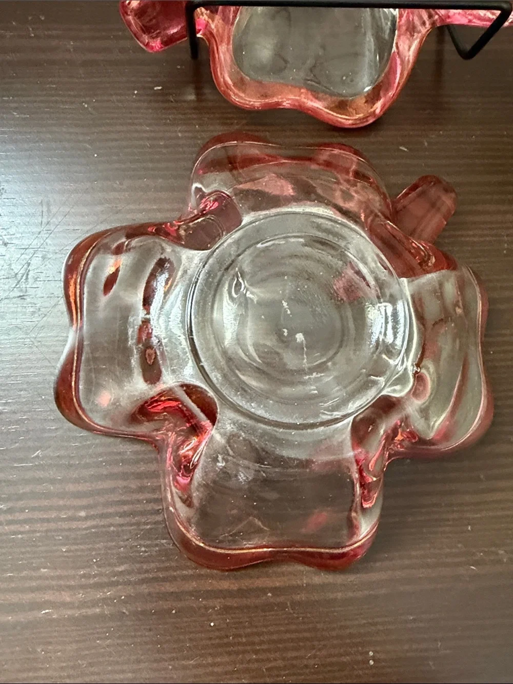 2 vintage irish 4 leaf clover pink rimmed clear glass dish candy🔥